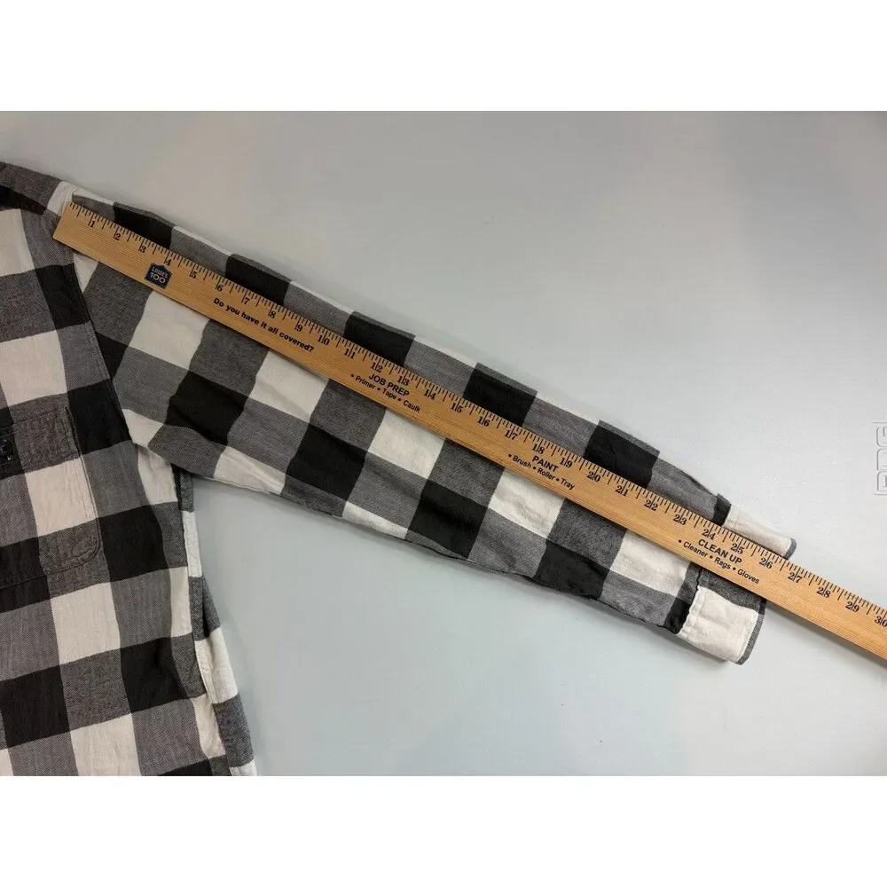 J.Crew Flannel Shirt Men’s XL Slim Fit Black White Buffalo Plaid Button Up